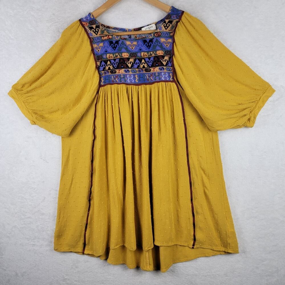 Western M Knee Dress Puff Short Sleeve Colorful Mustard Guzy Boho Chic Festival